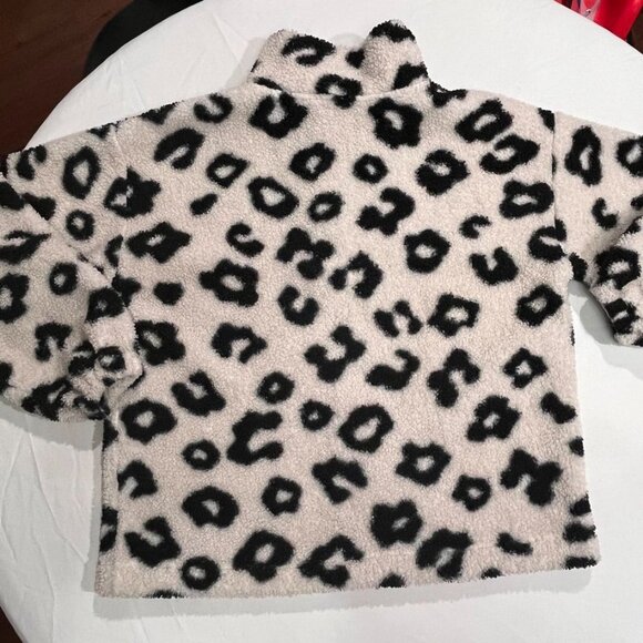 LOFT Leopard Print Sherpa Fleece Pullover Plush Cozy Snap Collar Top Medium - Picture 9 of 10